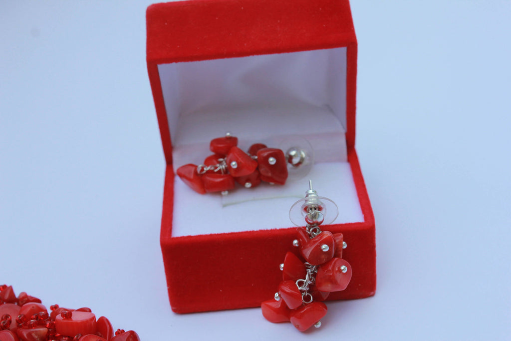 Red Raw Coral Dangle Earrings: Sterling Silver Hooks, Birthstone Gemstone