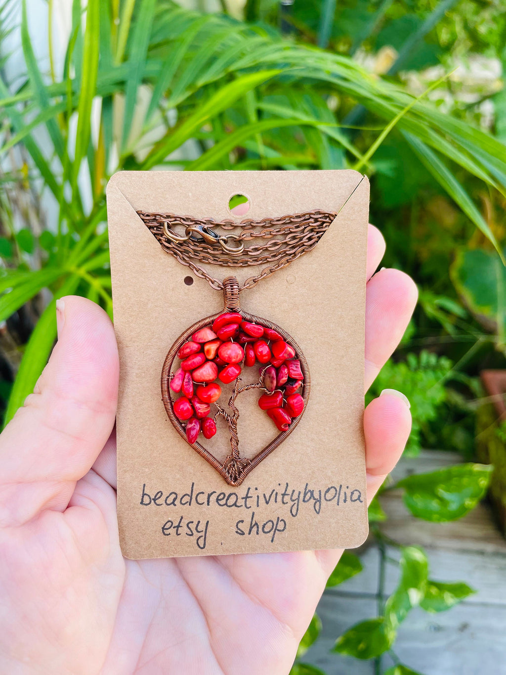 Mothers day family tree necklace, Coral tree of life necklace, Personalized Initial necklace, Copper Wire wrapped jewelry personalized gifts