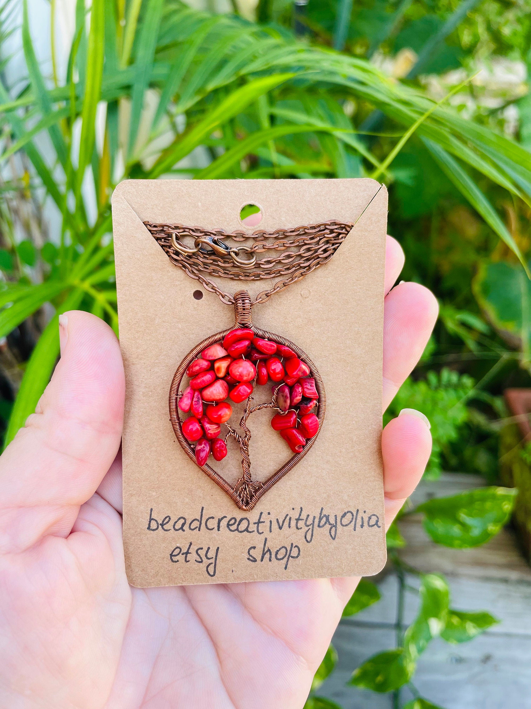 Mothers day family tree necklace, Coral tree of life necklace, Personalized Initial necklace, Copper Wire wrapped jewelry personalized gifts