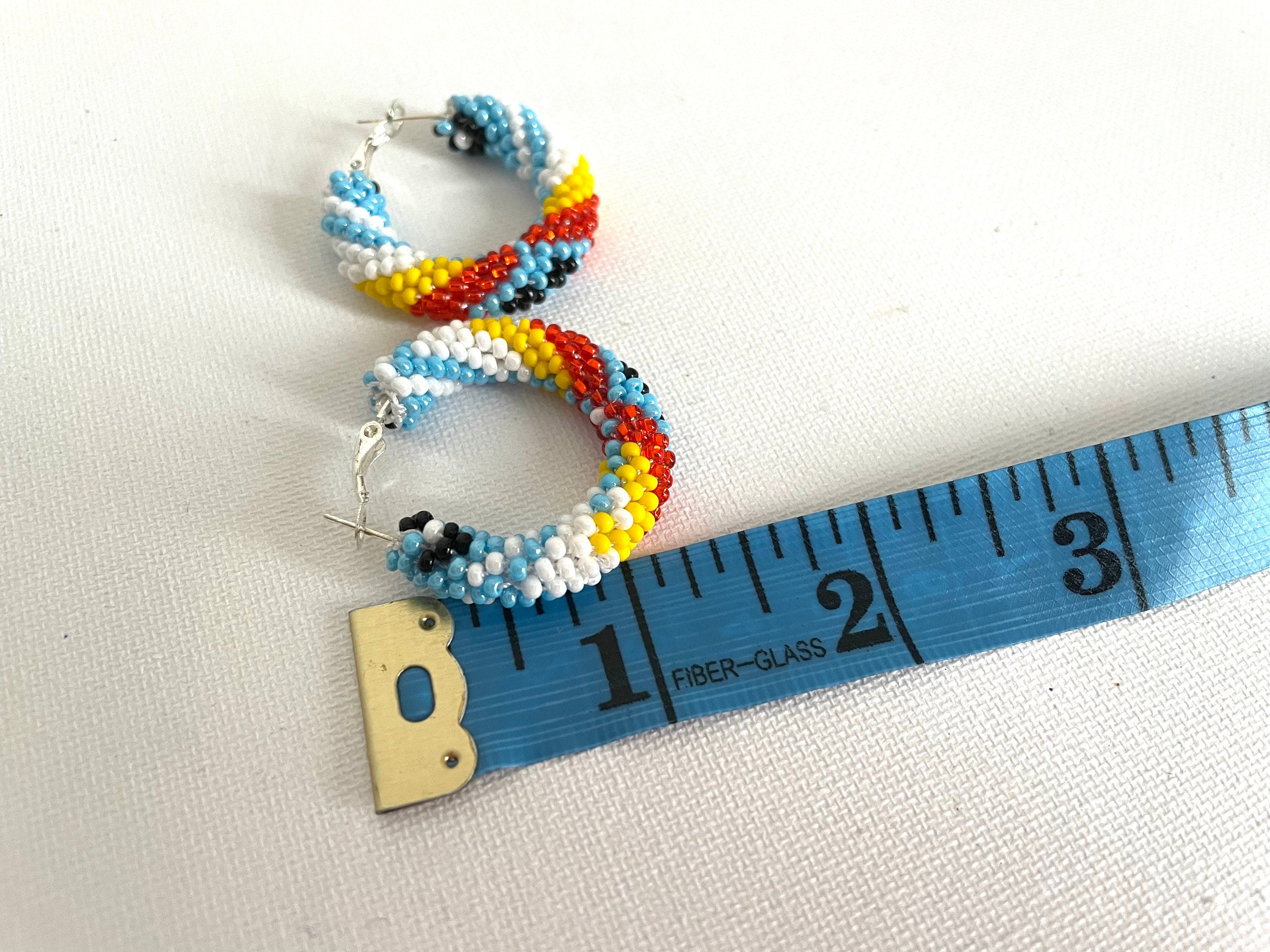 Turquoise Native Style Earrings, Ethnic Southwestern Style Hoop Earrings, Bead Crochet Hoops, Handmade jewelry, huggie hoop earrings silver
