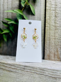 Handmade Gold Resin Baby Breath & Mother of Pearl Cross Earrings - Bridesmaid Jewelry