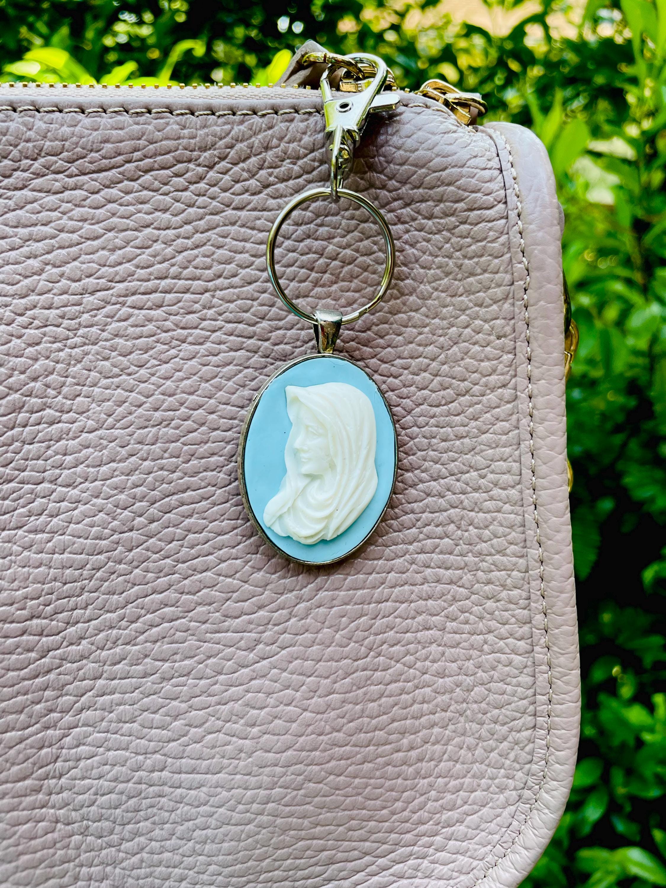 Virgin Mary Cameo Keychain: Antique Catholic Bag Charm