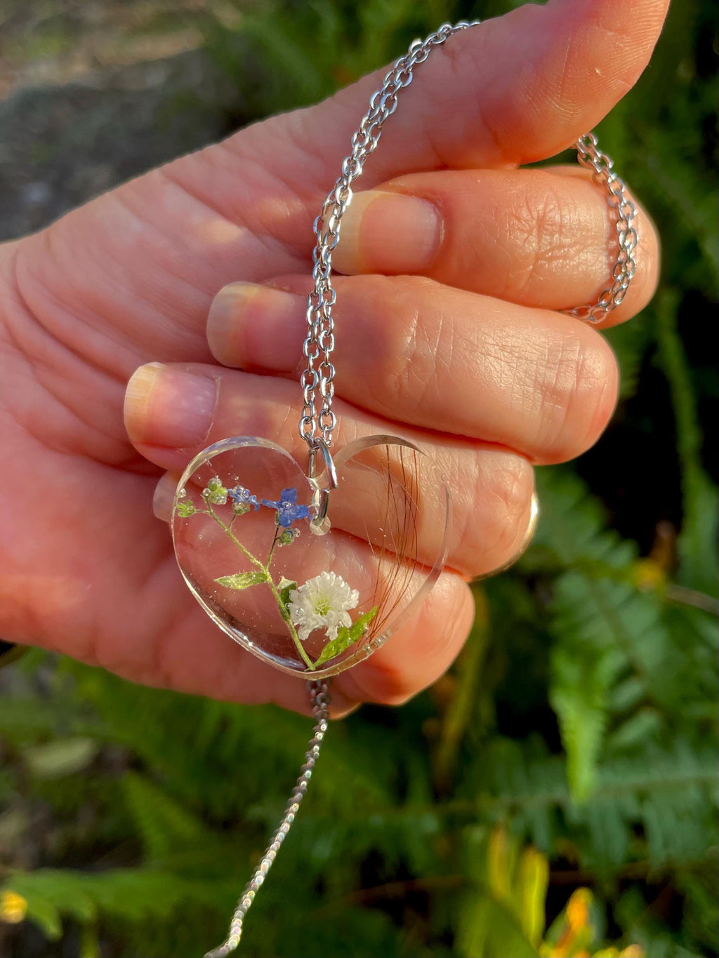 Custom Pet Memorial Necklace: Dried Flowers, Keepsake Hair Locket