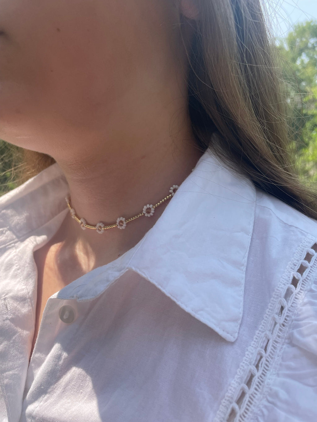 Flower choker Daisy necklace  Minimalist beaded choker necklace seed bead choker handmade choker necklace for women dainty bridal choker