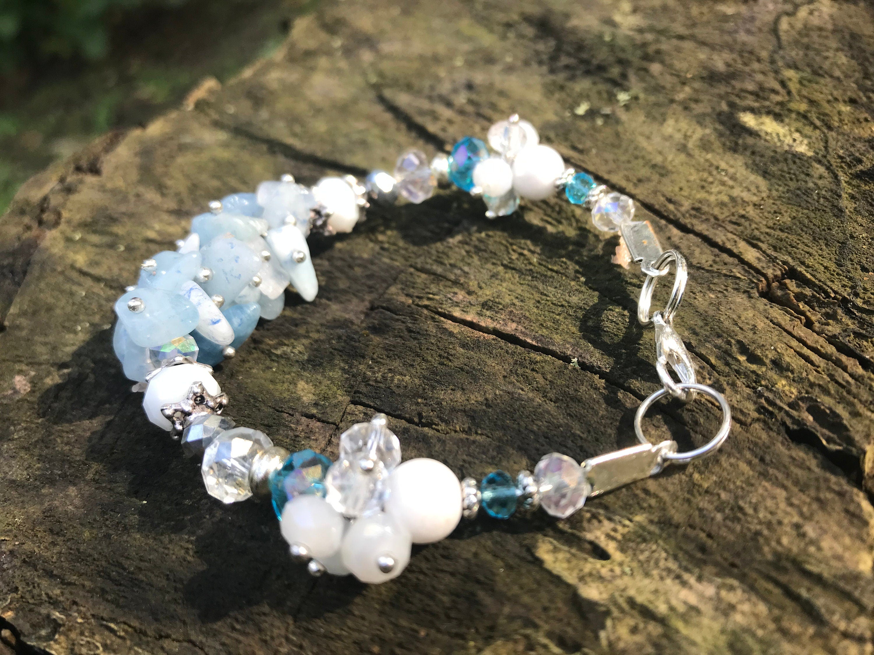 Aquamarine bracelet for bridesmaid, custom raw crystal bracelet best friend gift, Gemstone jewelry, personalized gifts for mom from daughter