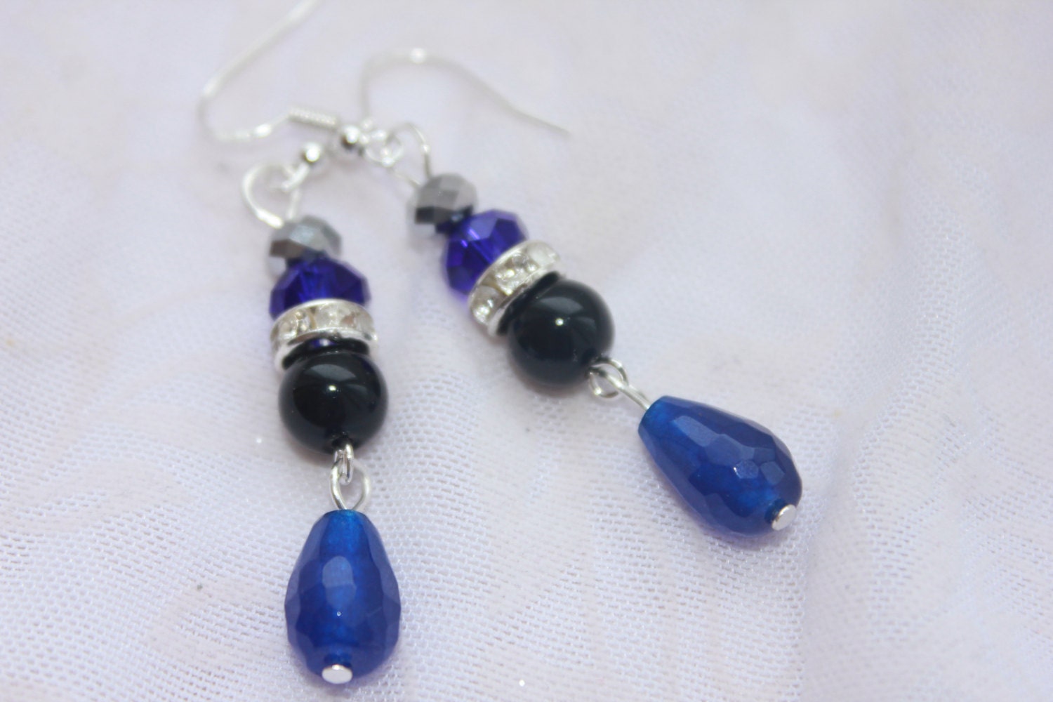 Navy blue earrings drop, crystal jewelry, blue agate earrings blue gemstone natural gemstone agate earrings cascade earrings with royal blue