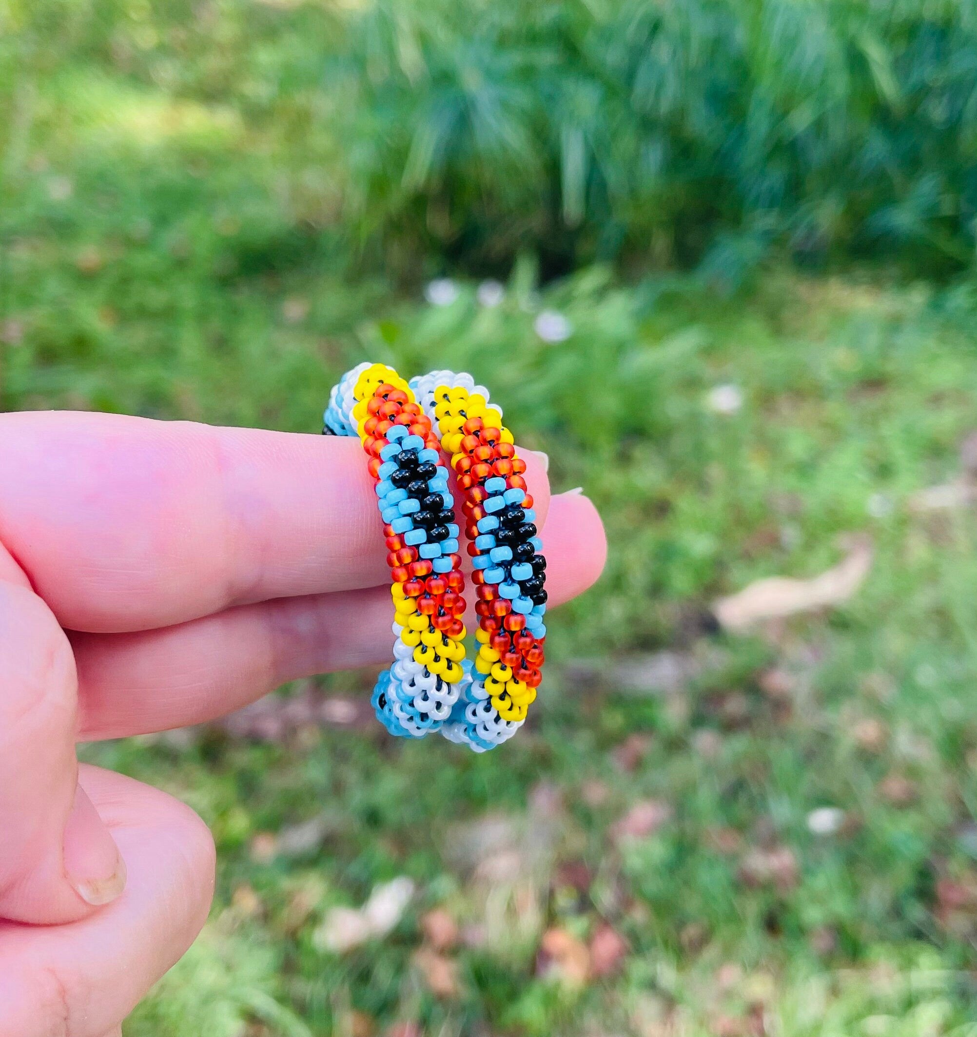 Turquoise Native Style Earrings, Ethnic Southwestern Style Hoop Earrings, Bead Crochet Hoops, Handmade jewelry, huggie hoop earrings silver