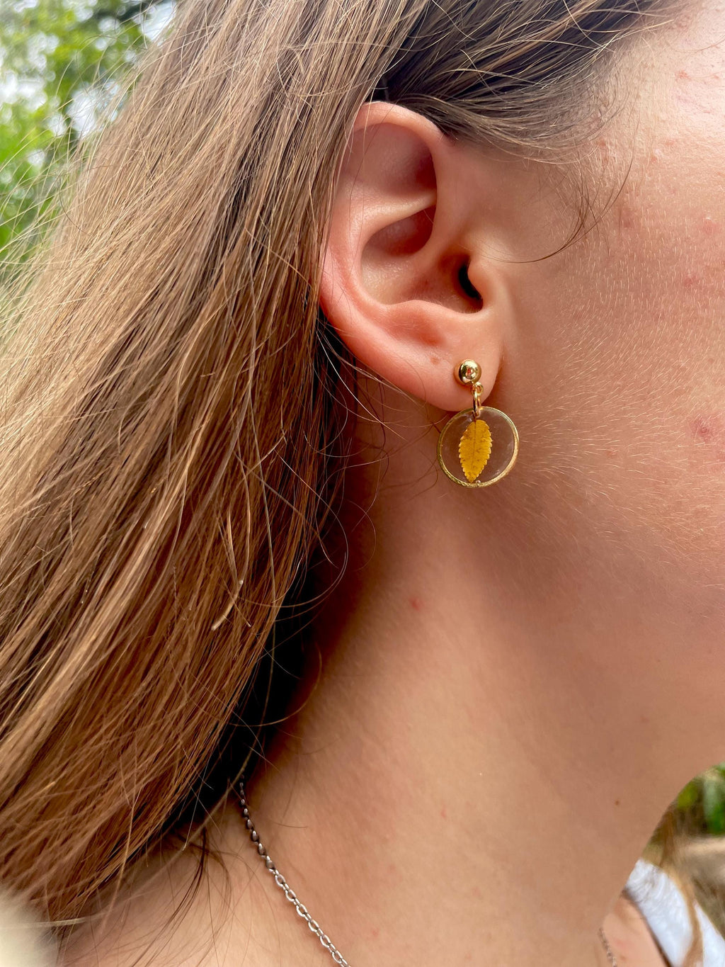 Real Leaf Resin Earrings: Dainty Gold Nature Jewelry