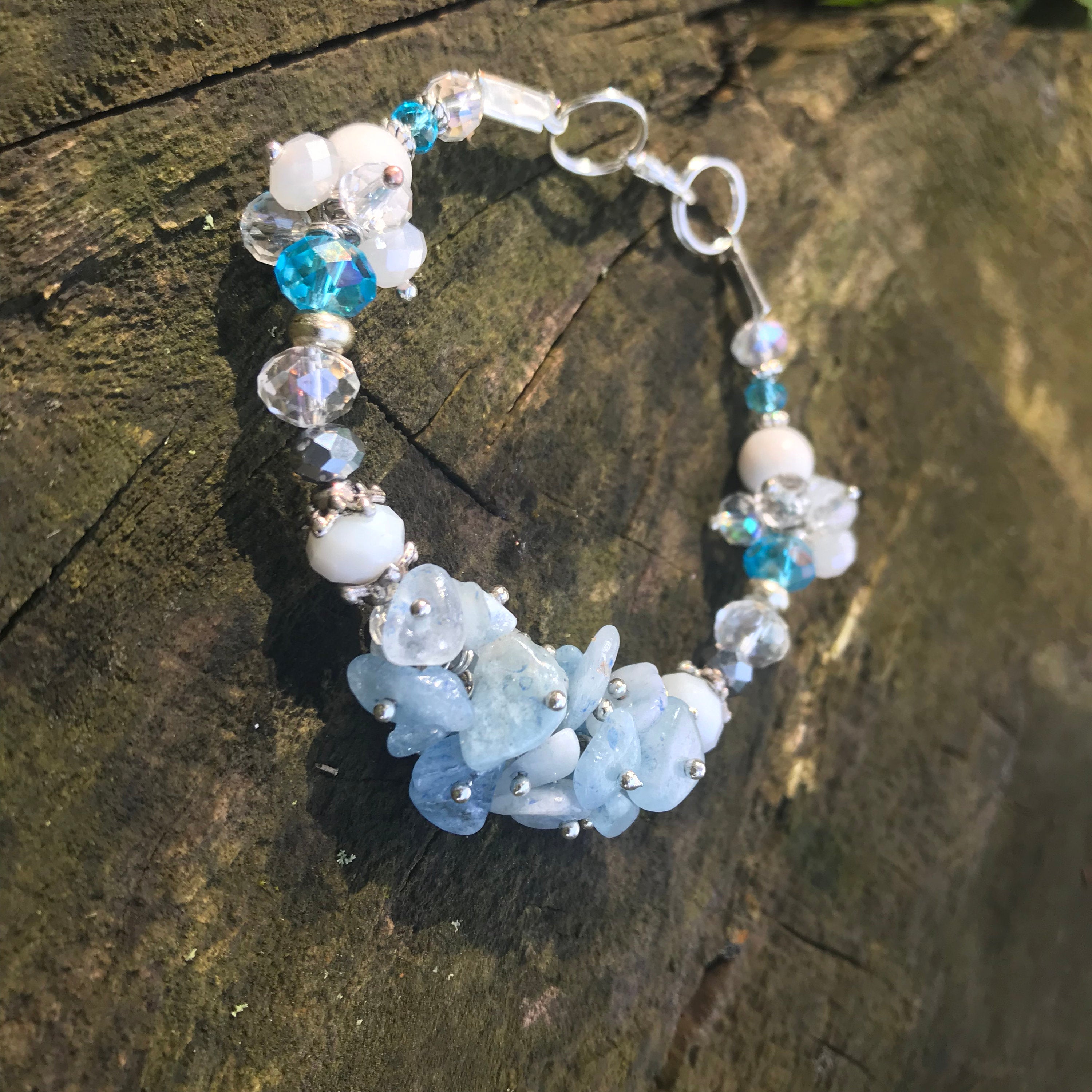 Aquamarine bracelet for bridesmaid, custom raw crystal bracelet best friend gift, Gemstone jewelry, personalized gifts for mom from daughter