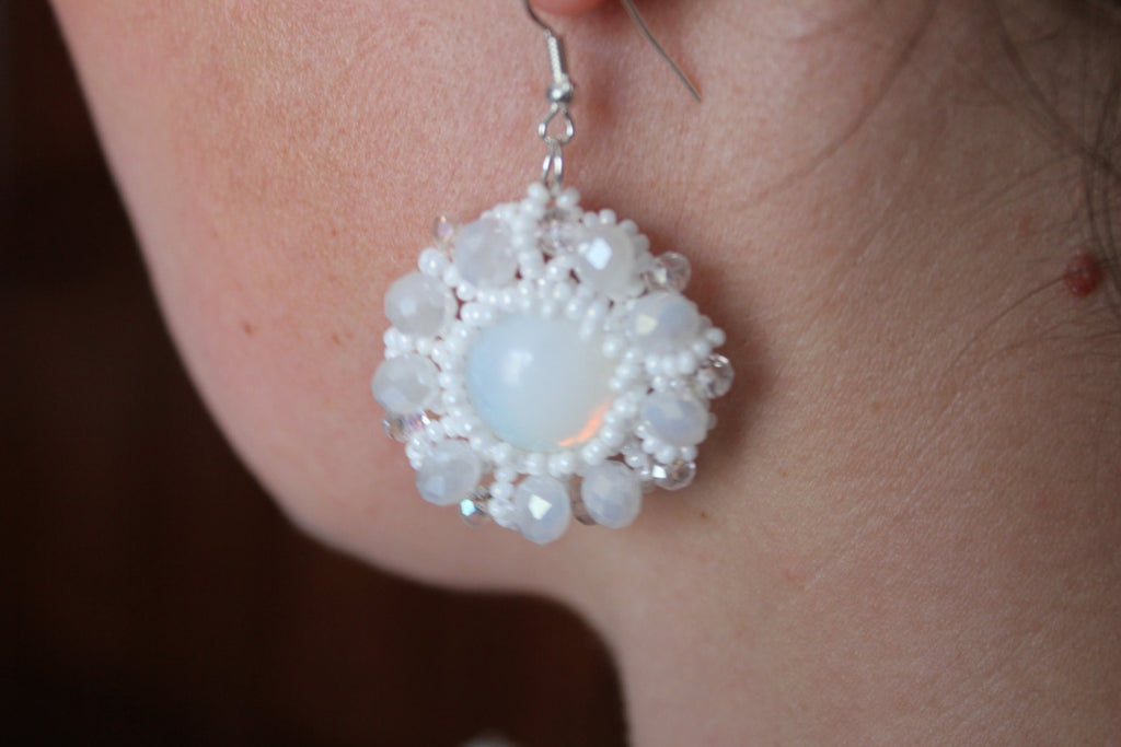 Snow white earrings white opal earrings white opal opal wedding holiday earrings boho chic beads earrings fancy earrings, mothers day gift