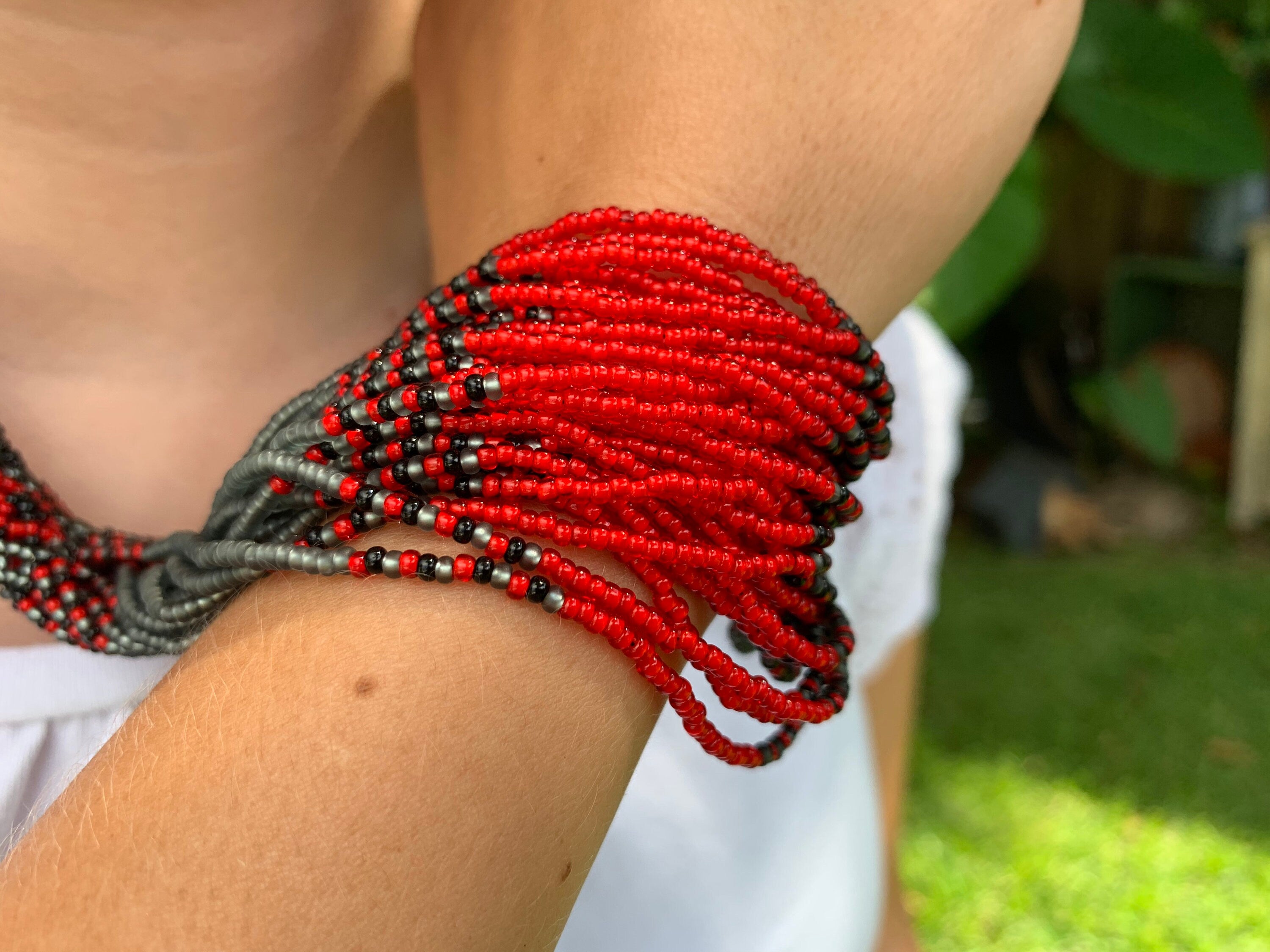 Red and black Folk Ukrainian necklace Ukrainian Beaded Necklace Seed bead vyshyvanka necklace Multistrand red and gray necklace Bohemian