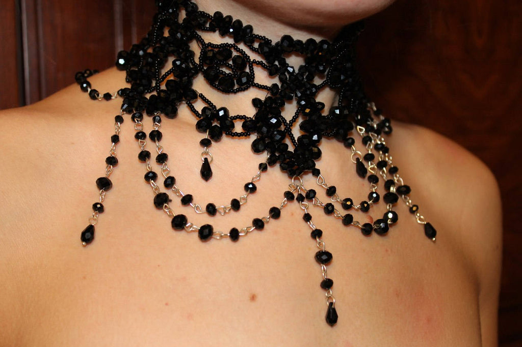 Black Statement Crystal Collar Necklace: Gothic Vampire Halloween Costume Accessories