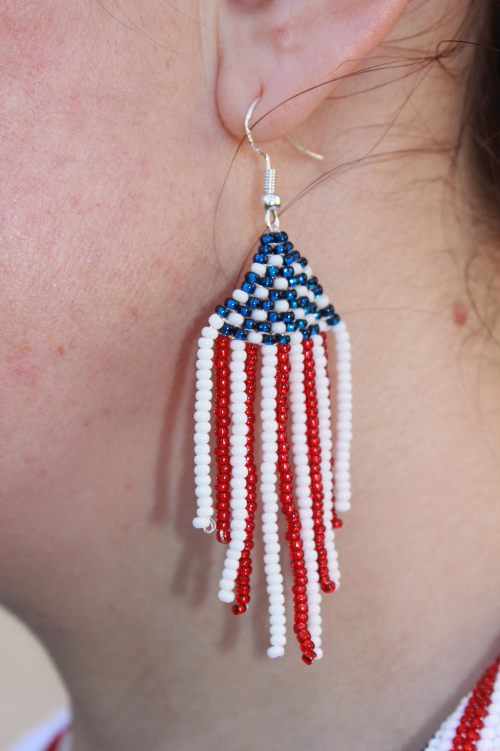 4th july earrings patriotic jewelry for women usa jewelry patriotic seed bead earrings Labor Day gift idea teacher fourth of july earrings