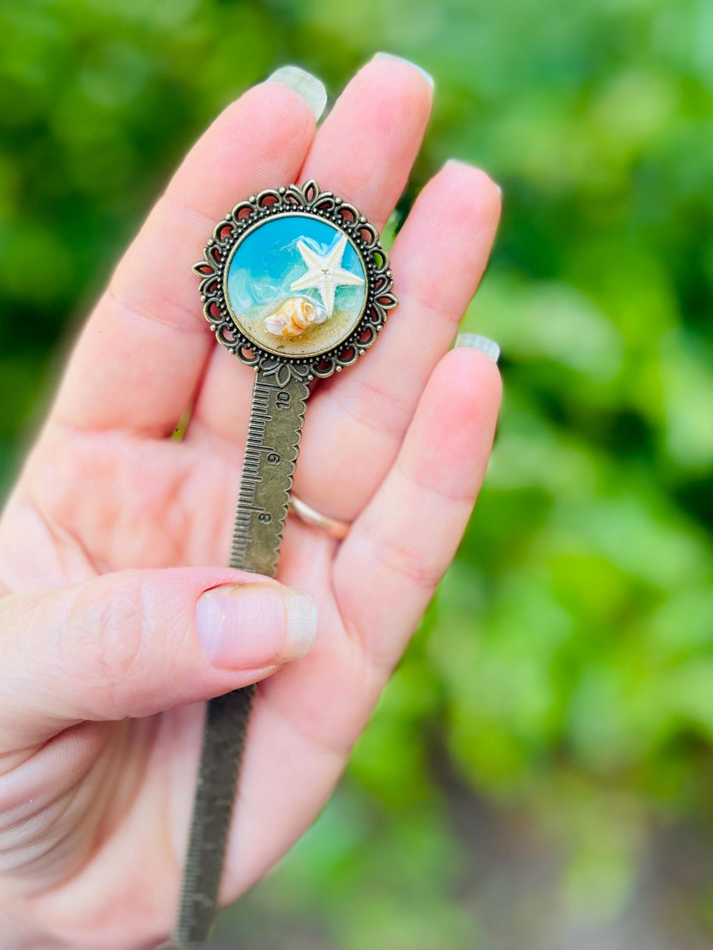 Seashell Starfish Bookmark: Beach Wedding Favor, Metal Ruler
