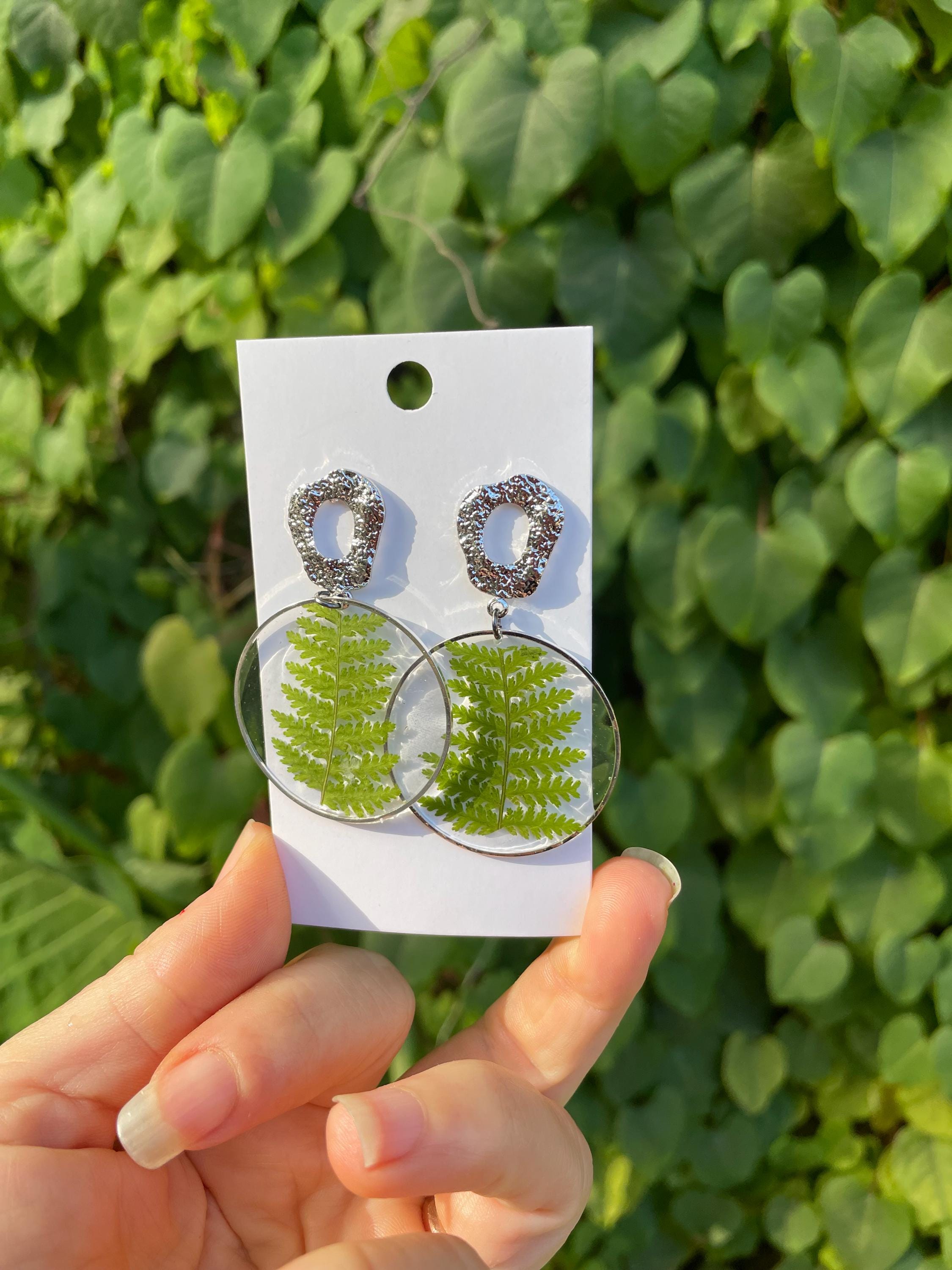 Gold or Silver Green Fern Hoop Christmas Earrings: Clip-On/Post Options | Tree-Inspired Design