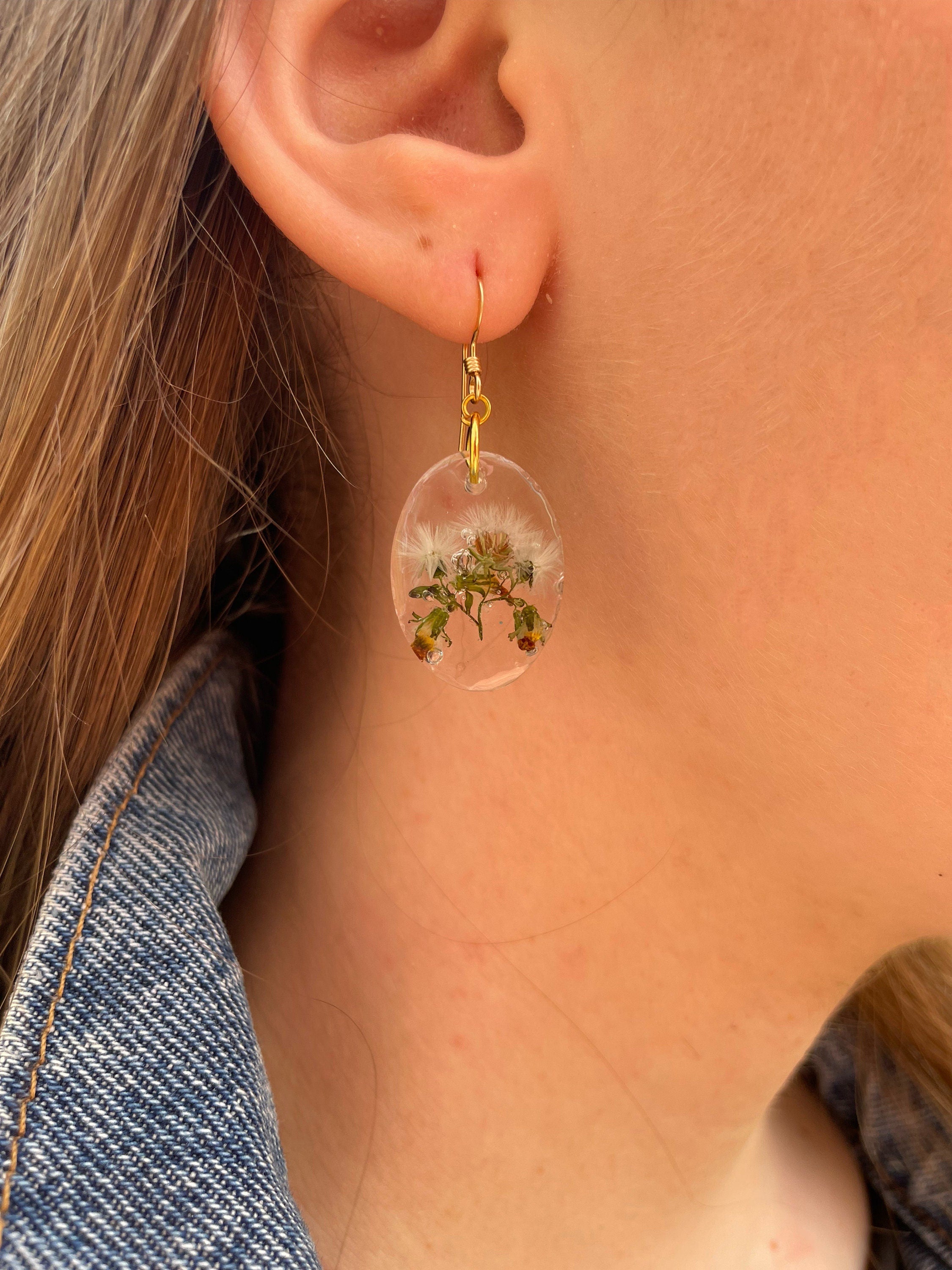 Rose Heart Stud Earrings: Real Flower Resin Jewelry, June Birthstone