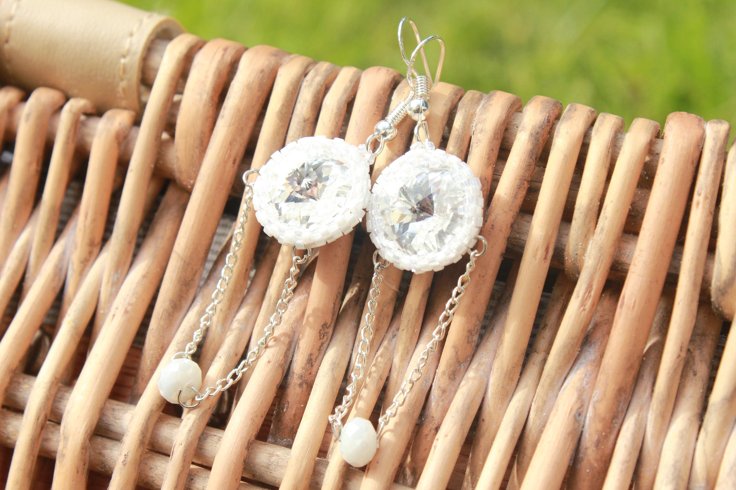 swarovski dangle earrings, Silver chain drop earrings gift for her women, Long chandelier bridal earrings, Formal earrings, wedding earrings