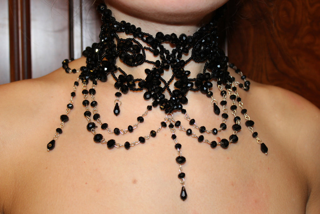 Black Statement Crystal Collar Necklace: Gothic Vampire Halloween Costume Accessories