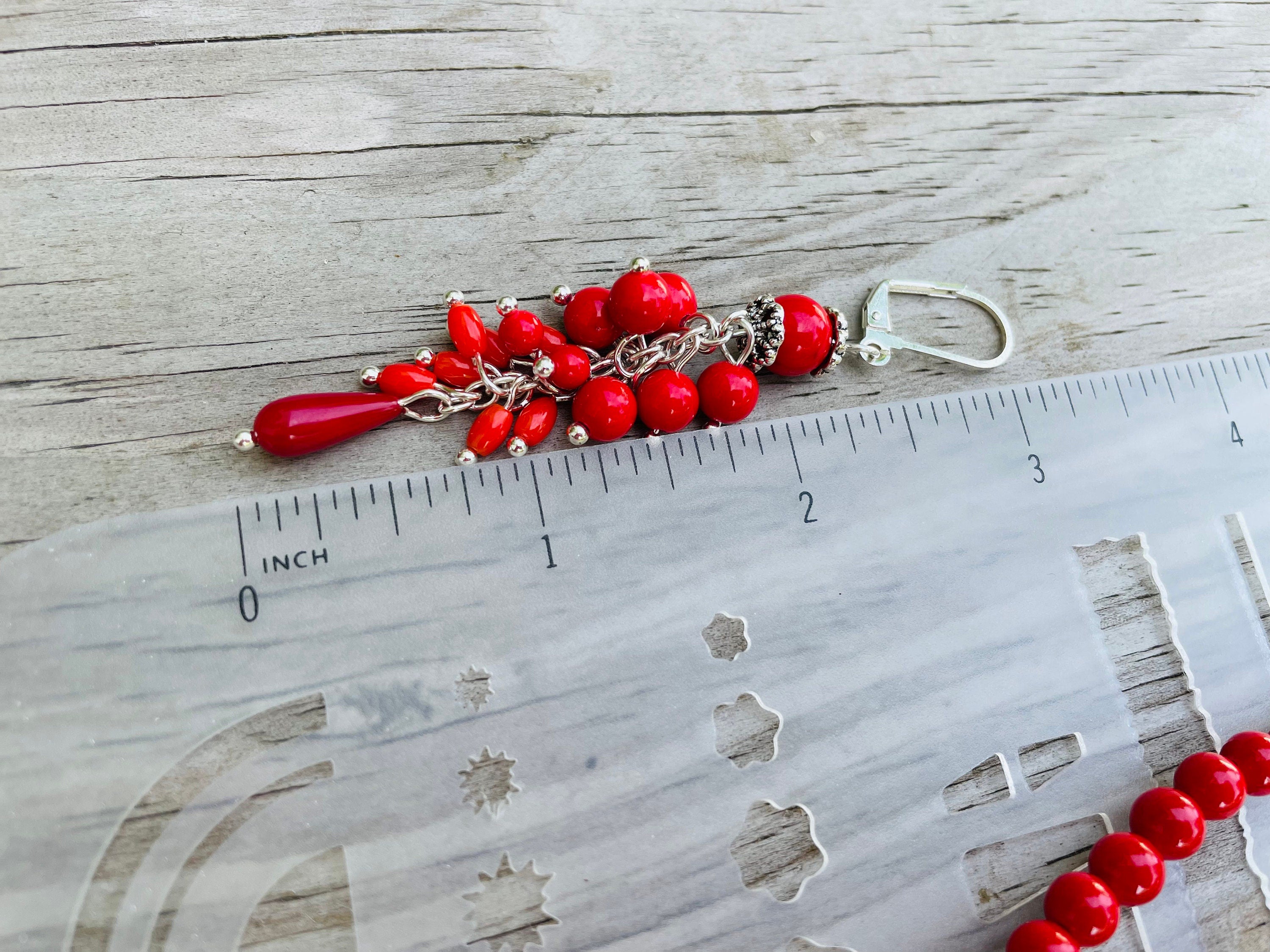 Valentines day Red coral statement earrings gift for women, mom birthday gift gemstone cluster earrings, unique gift for her dangle earrings