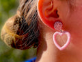 Statement Pink Heart Earrings: Beaded Titanium Studs or Clip-Ons