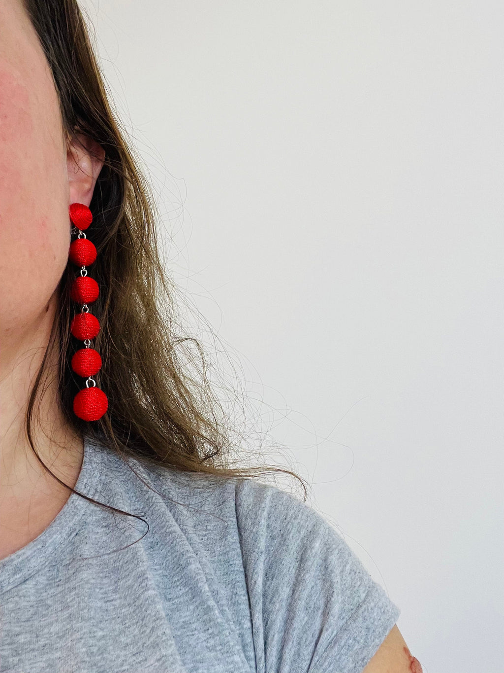 Mothers day gift for her Red 4 four drop Bonbons clip on earrings, Ball earrings Bon bon bonbon, three ball five ball earrings Rebecca style