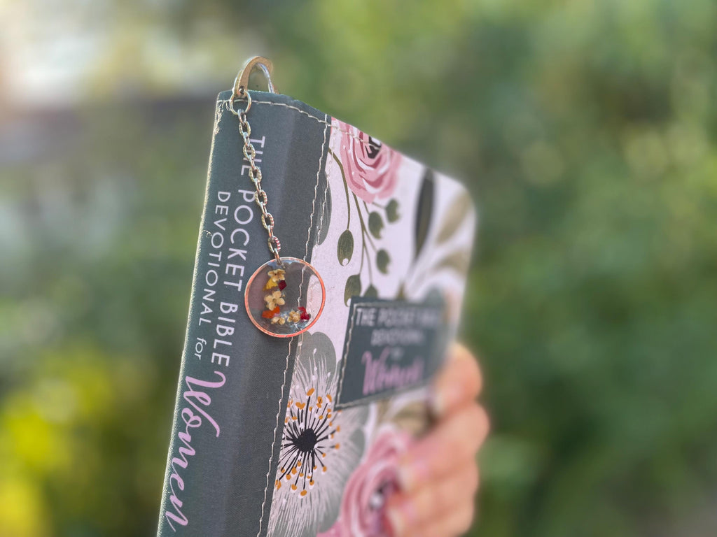 Pressed Birth Flower Initial Bookmark: Personalized Handmade Resin Bookmark Metal