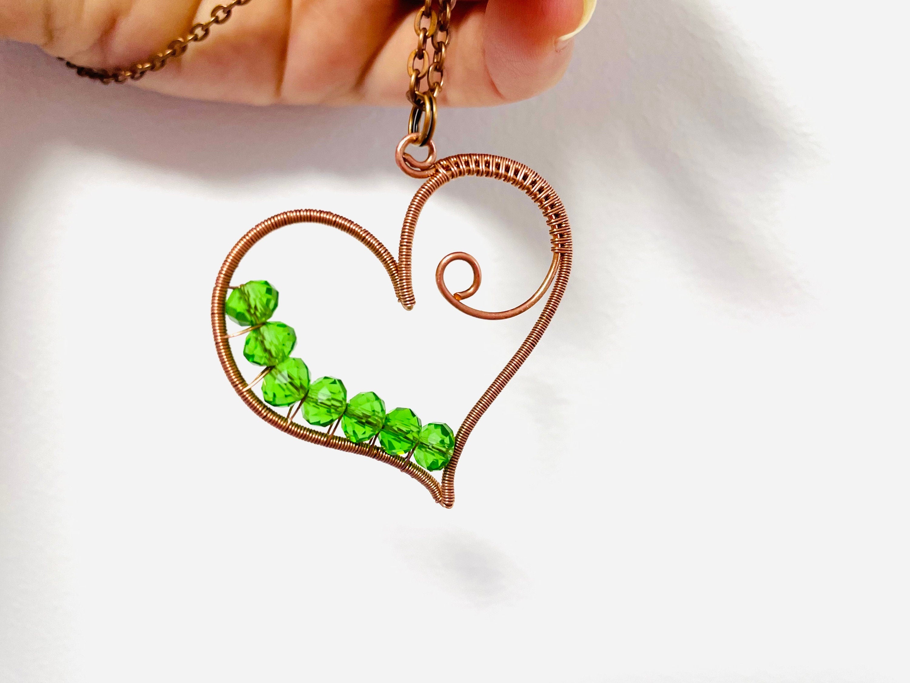 Aesthetic necklace Heart chakra necklace copper for women, Big Heart pendant, Copper Heart jewelry with rainbow crystals, Ukrainian seller