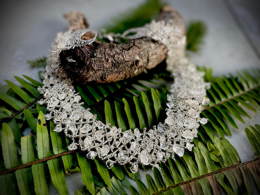 Crystal Bridal Choker: Raw Quartz Victorian Wedding Beaded Necklace Collar