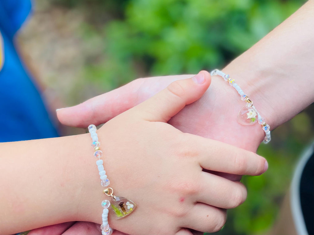 Mother Daughter Matching Bracelets: Mustard Seed Charm, Customizable