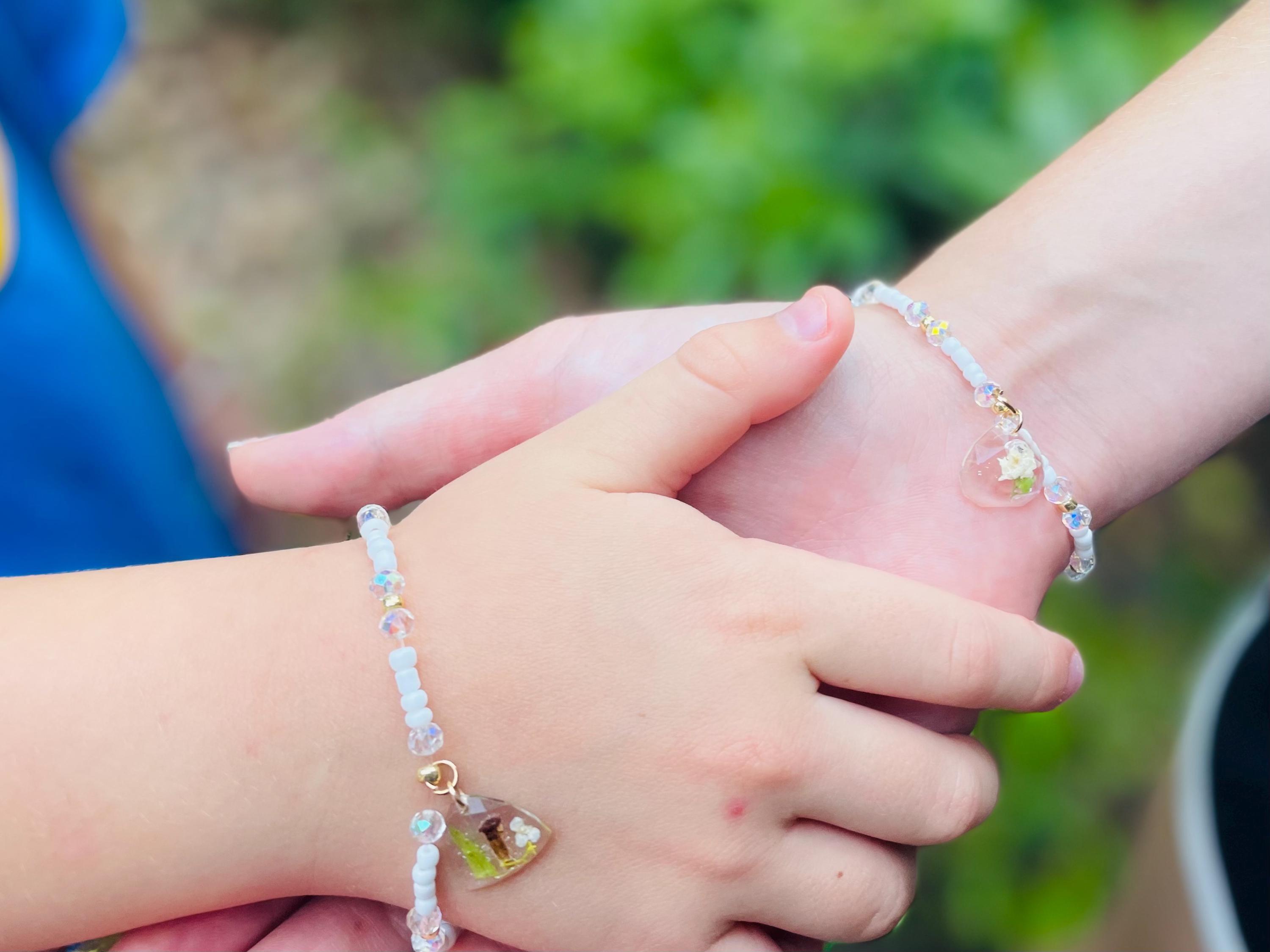 Mother Daughter Matching Bracelets: Mustard Seed Charm, Customizable