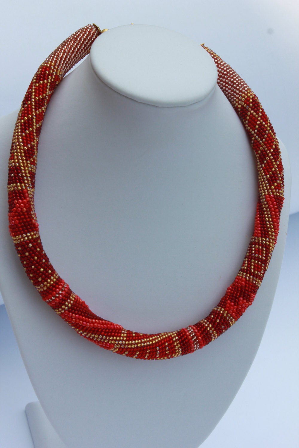 Birthday gift for her, red necklace, beaded choker, patchwork necklace, girlfriend birthday present, bridesmaid necklace, handmade jewelry