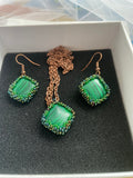 Malachite earrings, crystal earrings, gemstone green stone earrings, simple earrings, dangle square earrings, Mothers Day gift for her mom