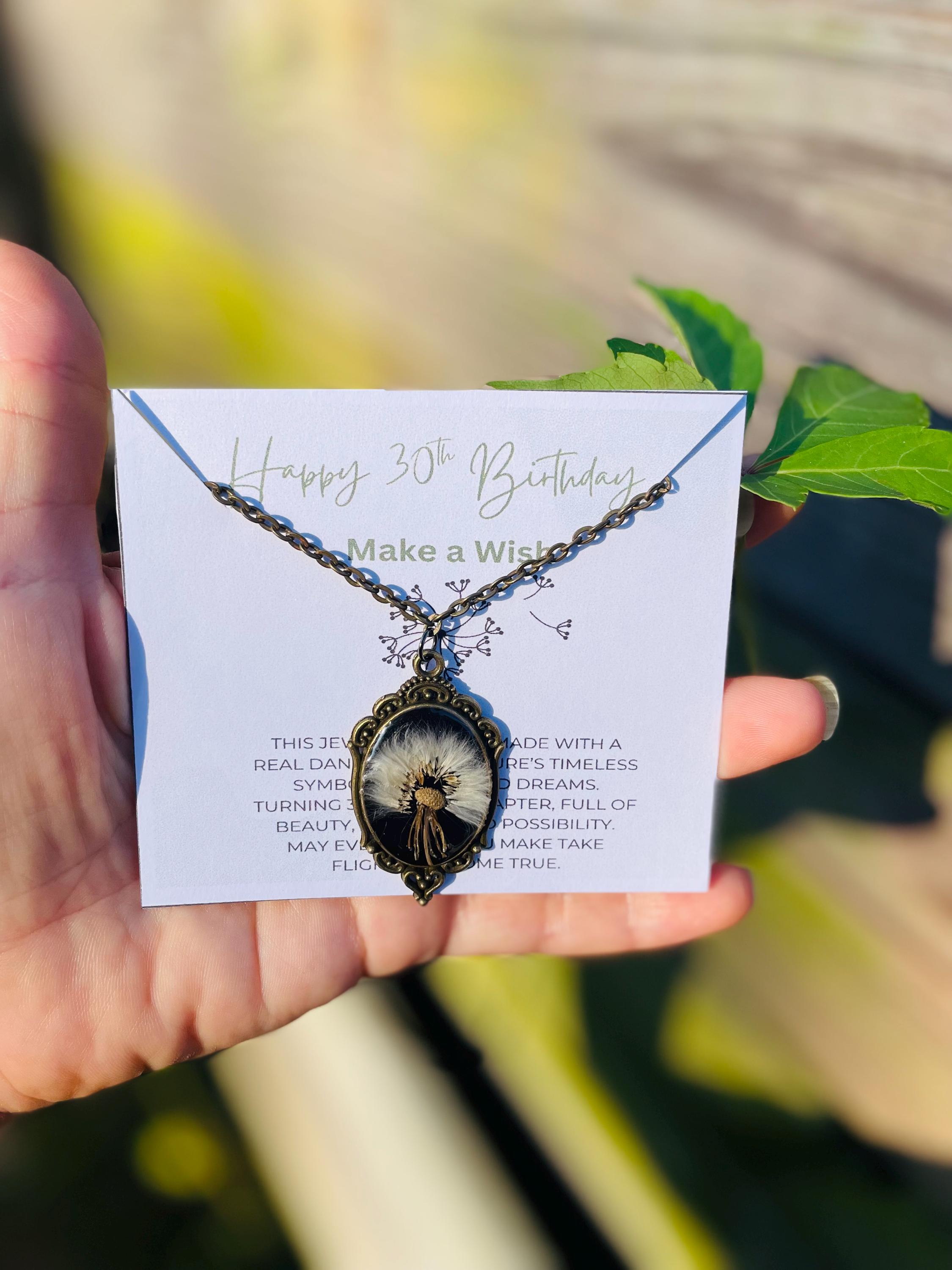 Real Dandelion Pendant Necklace Vintage Cameo Style: 30th Birthday Gift