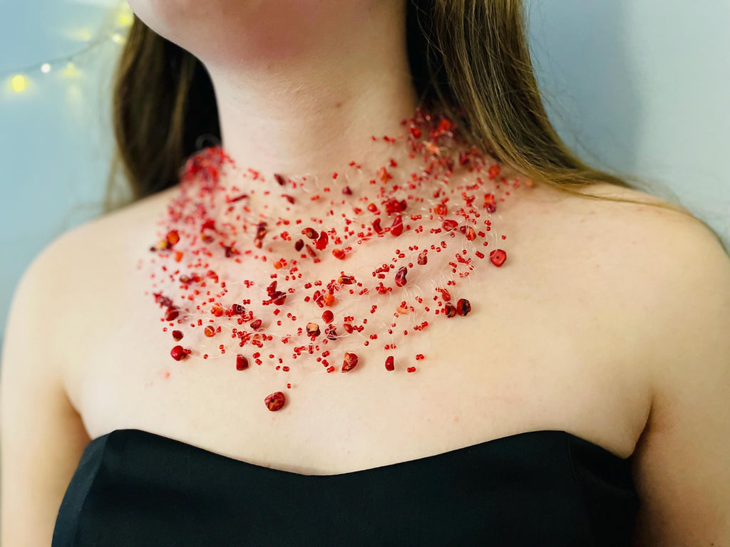 Red Coral Choker: Multi Strand Statement Necklace, Victorian Bridal Air Collar