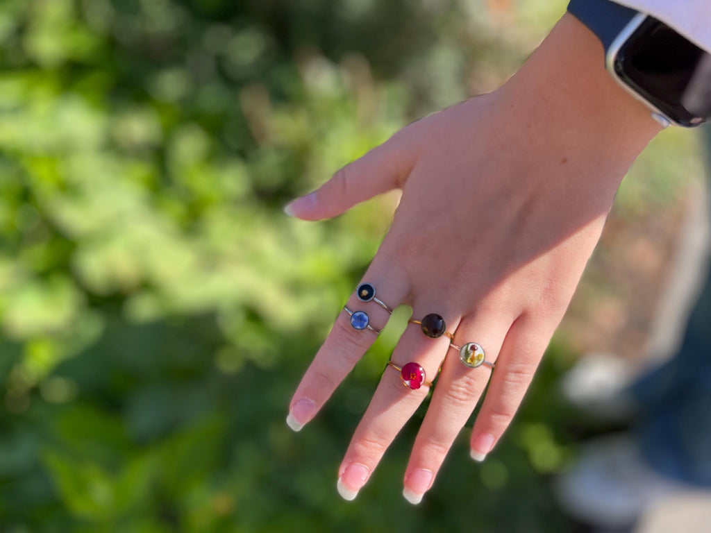 Forget Me Not Ring: Pressed Flower Resin Ring, Botanical Jewelry September Birth Month