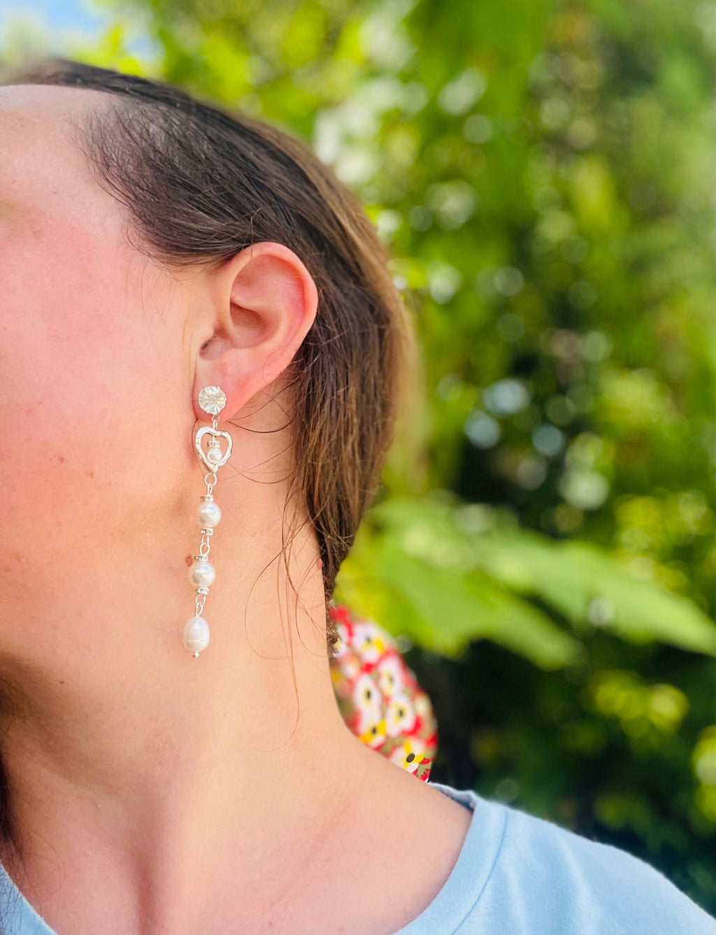 Puffed Heart Post Earrings baroque Pearl drop earrings silver unique birthday valentines day gift for her Minimalist Elegant Jewelry bridal
