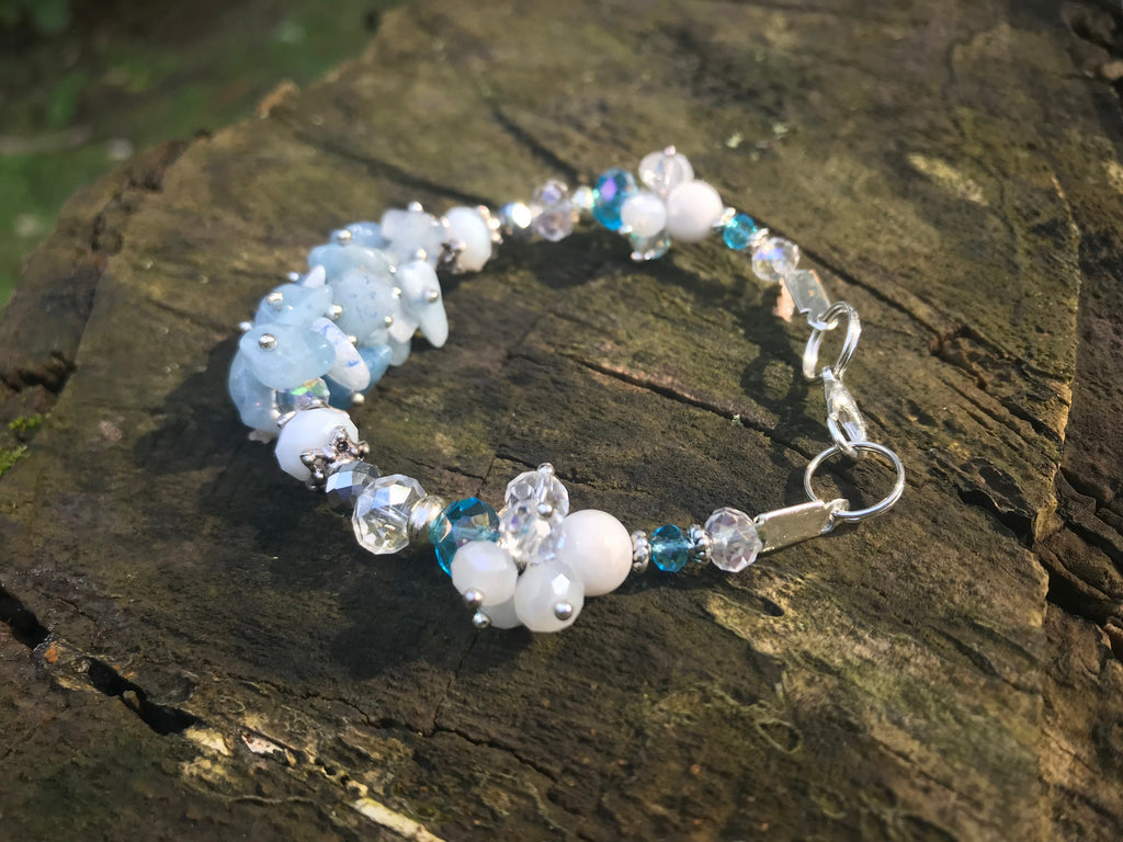 Aquamarine bracelet for bridesmaid, custom raw crystal bracelet best friend gift, Gemstone jewelry, personalized gifts for mom from daughter