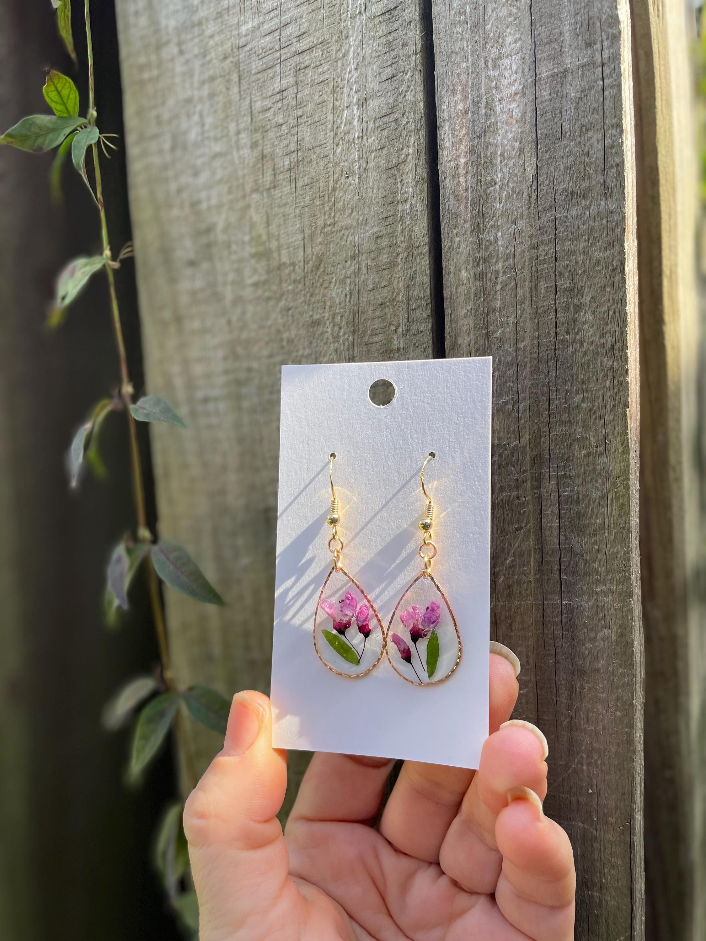 Handmade Gold Resin Baby Breath & Mother of Pearl Cross Earrings - Bridesmaid Jewelry