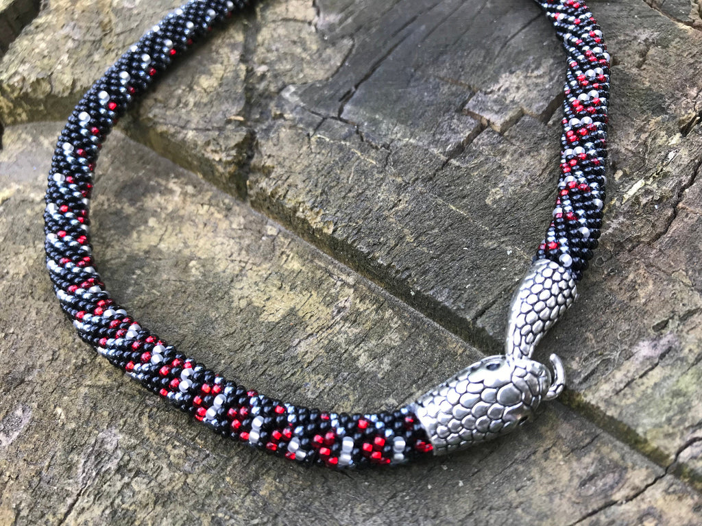 Beaded Snake Necklace, Halloween jewelry, Black Gothic Necklace, Christmas gifts for him, Black Beaded Choker, Gothic Choker, Snake Choker