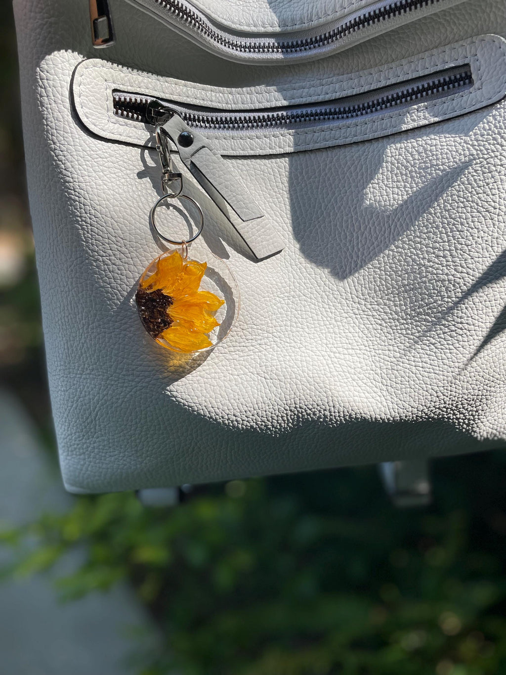 Real Sunflower Purse Charm Resin: Rustic Yellow Floral Keychain | Nature Lover Gift