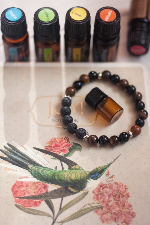 Essential Oil diffuser bracelet, Mens Bracelet, Tiger Eye black onyx lava Gemstone Bracelet Perle Homme, stretch beaded  Lava Stone Bracelet