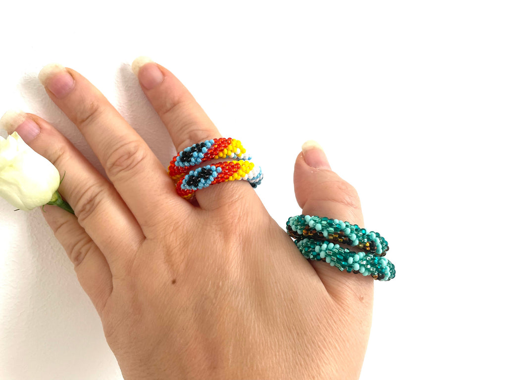 Turquoise Native Style Earrings, Ethnic Southwestern Style Hoop Earrings, Bead Crochet Hoops, Handmade jewelry, huggie hoop earrings silver