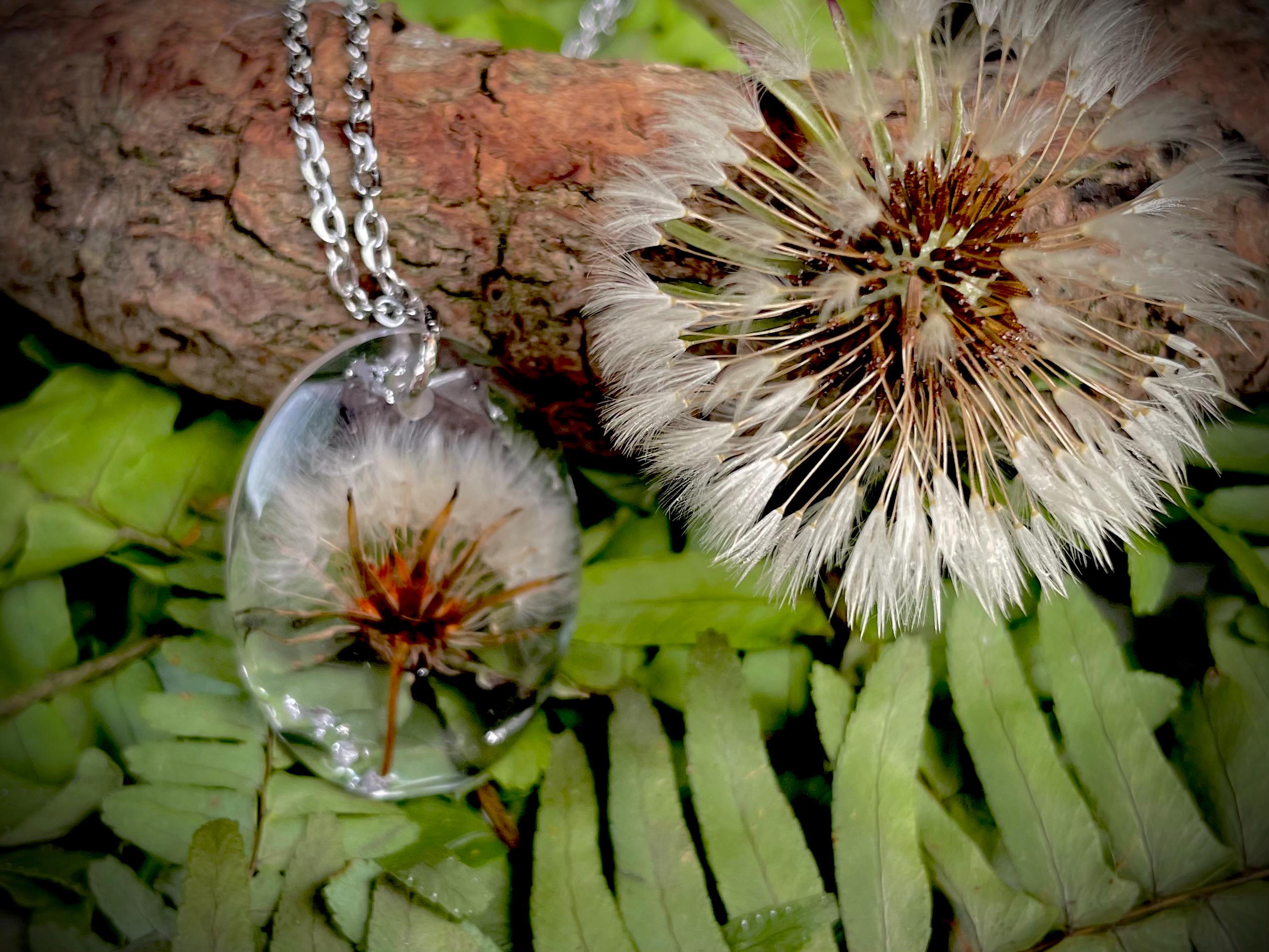 Custom Birthstone Dandelion Necklace: Resin Boho March Birth Month Flower Jewelry