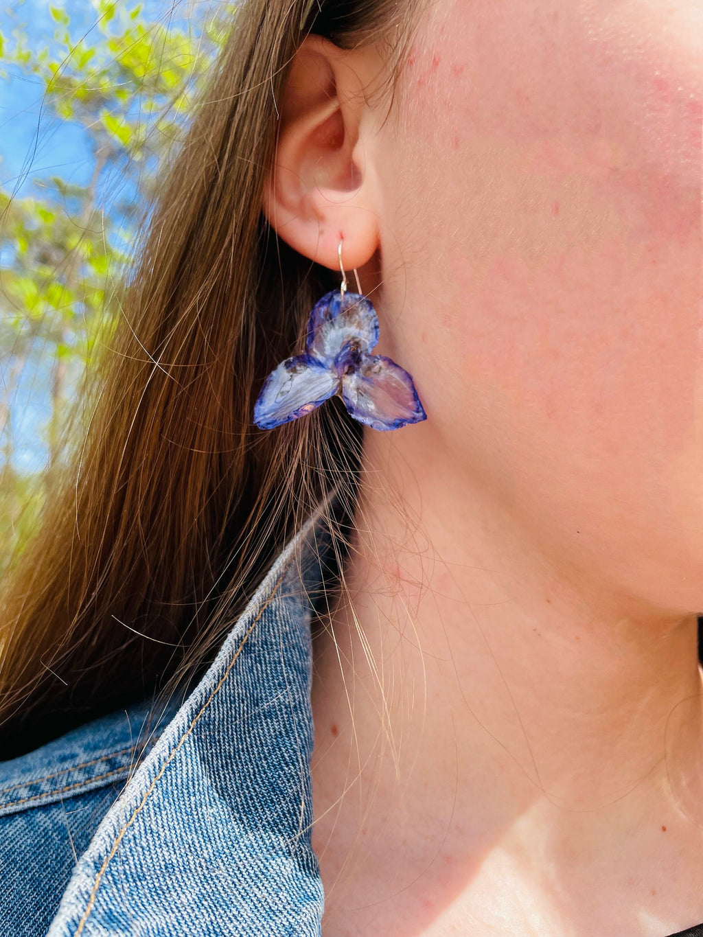 Real Iris Flower Earrings: February Birth Flower, Sterling Silver