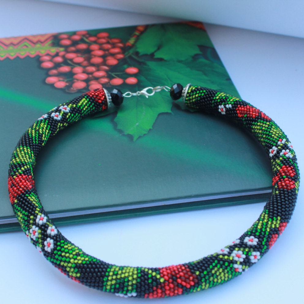 Beaded Crochet Choker: Floral Boho Statement Necklace, Handmade