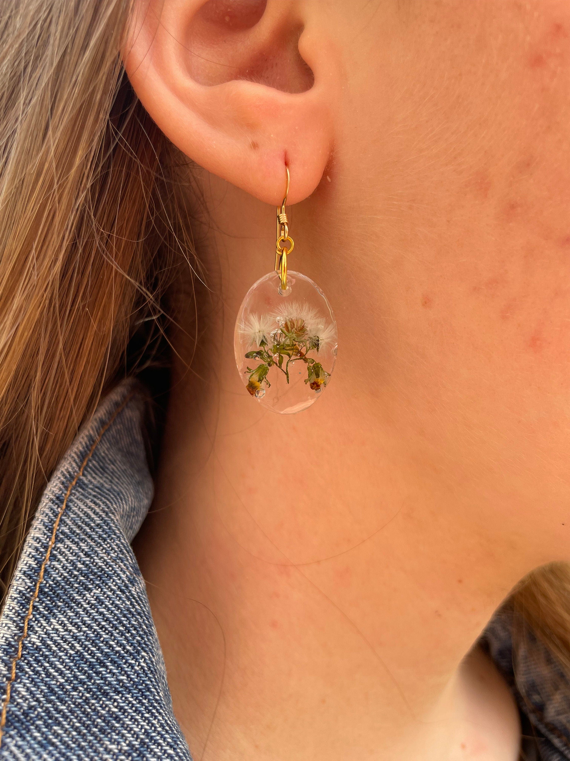 Dandelion Earrings: December Birth Flower, Resin Jewelry