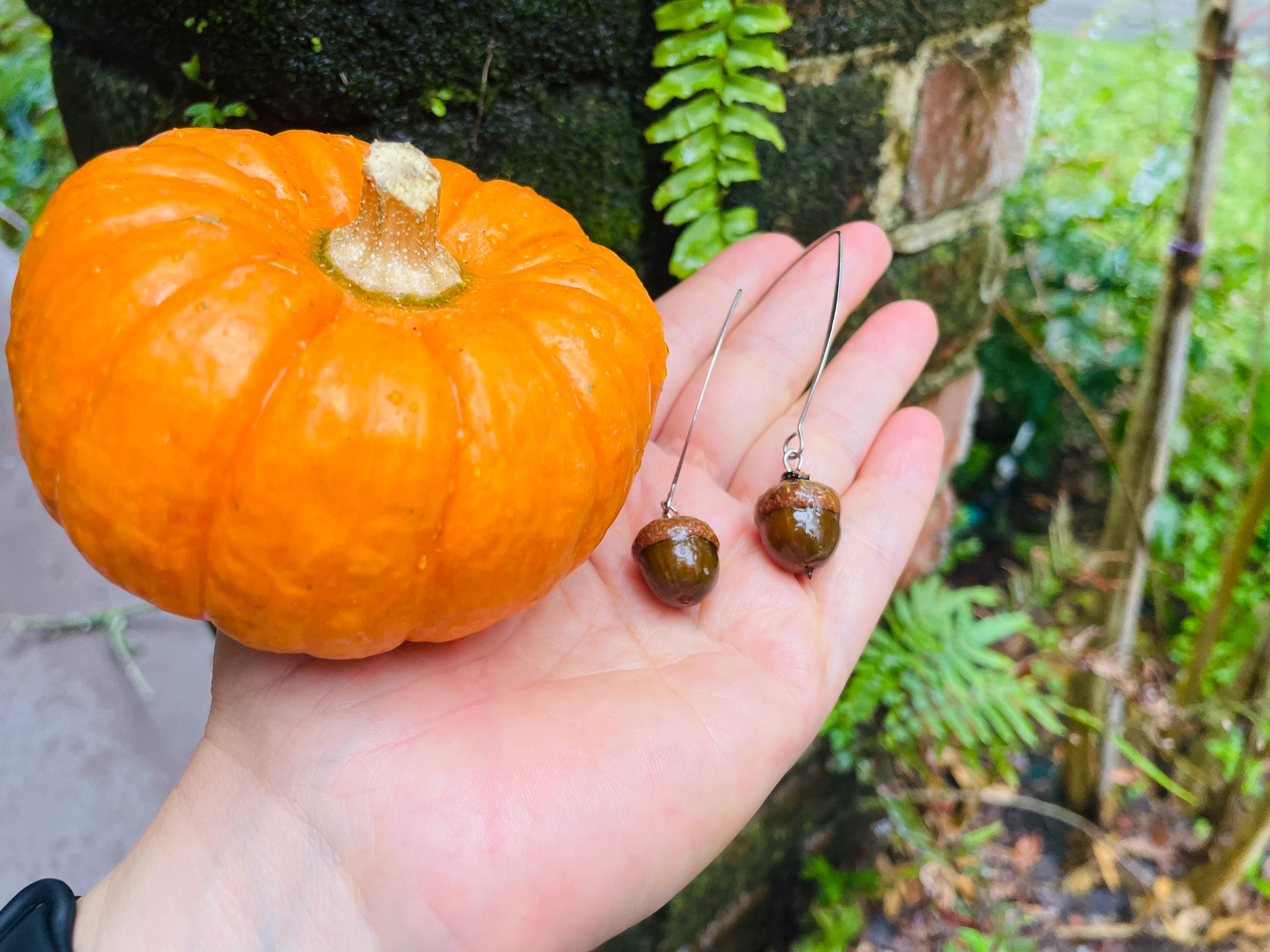 Real Acorn Threader Earrings: Rustic Fall Woodland Jewelry