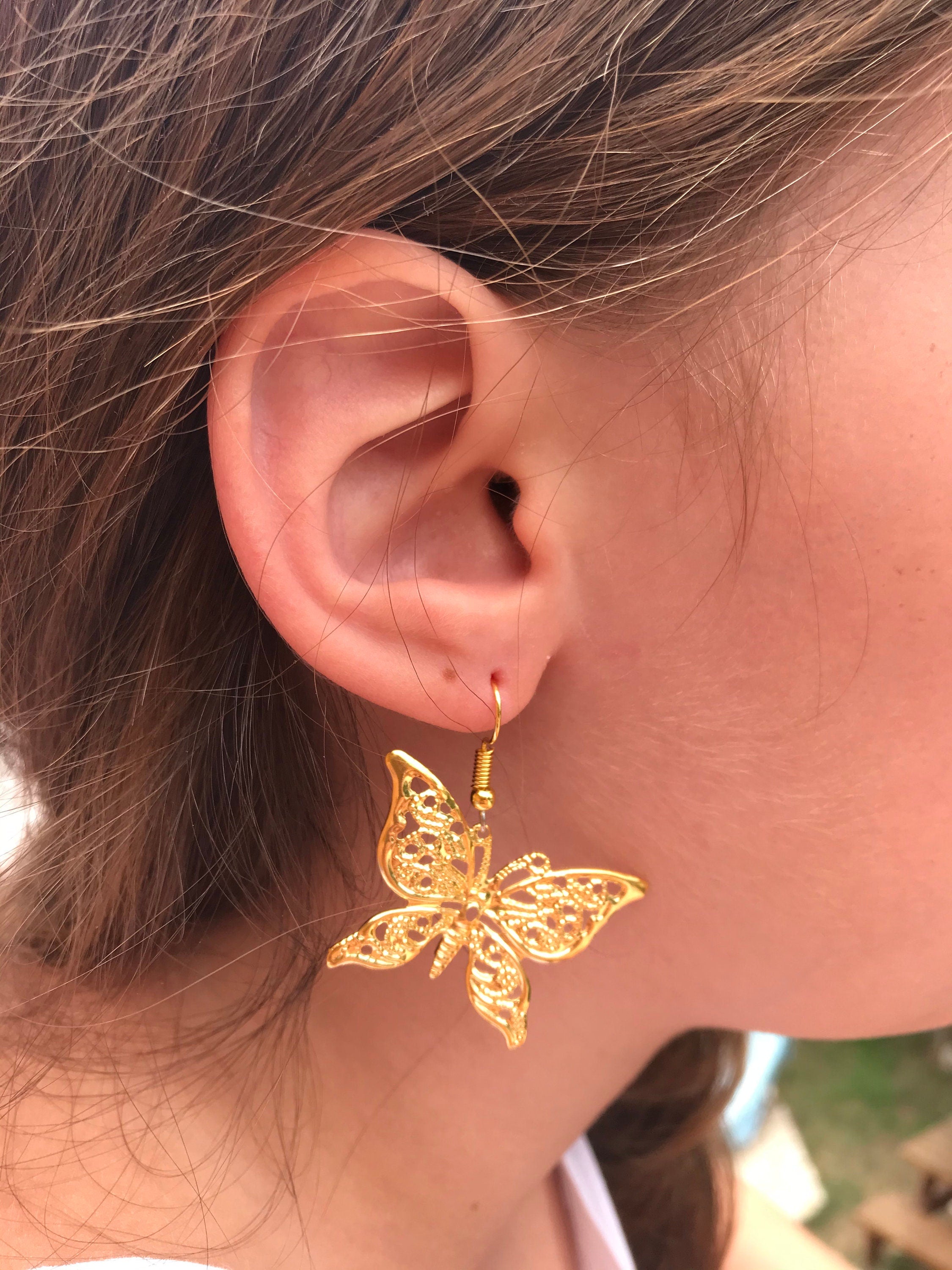 14k gold huggie earrings, filigree butterfly earrings, huggie hoop earrings silver, butterfly earrings dangle, silver butterfly earrings
