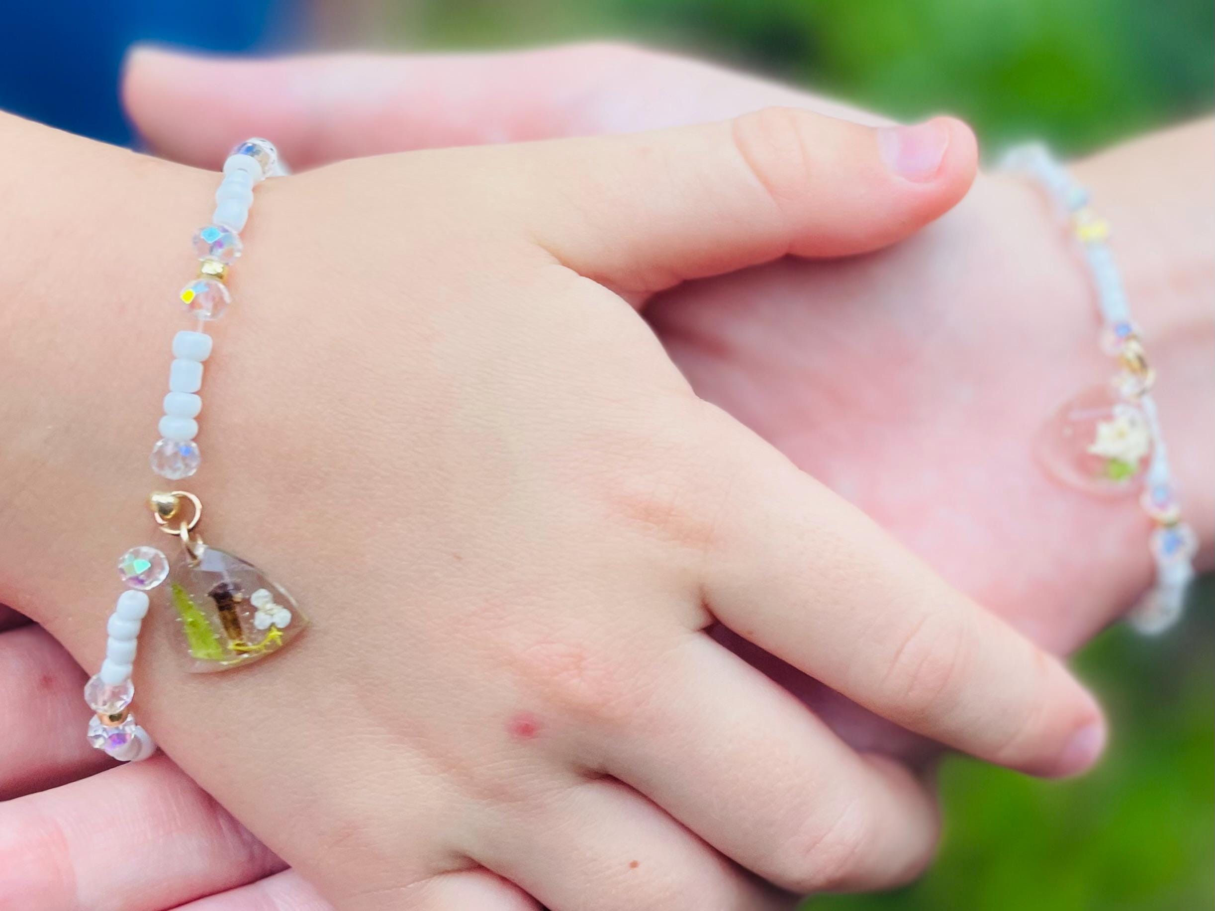 Mother Daughter Matching Bracelets: Mustard Seed Charm, Customizable