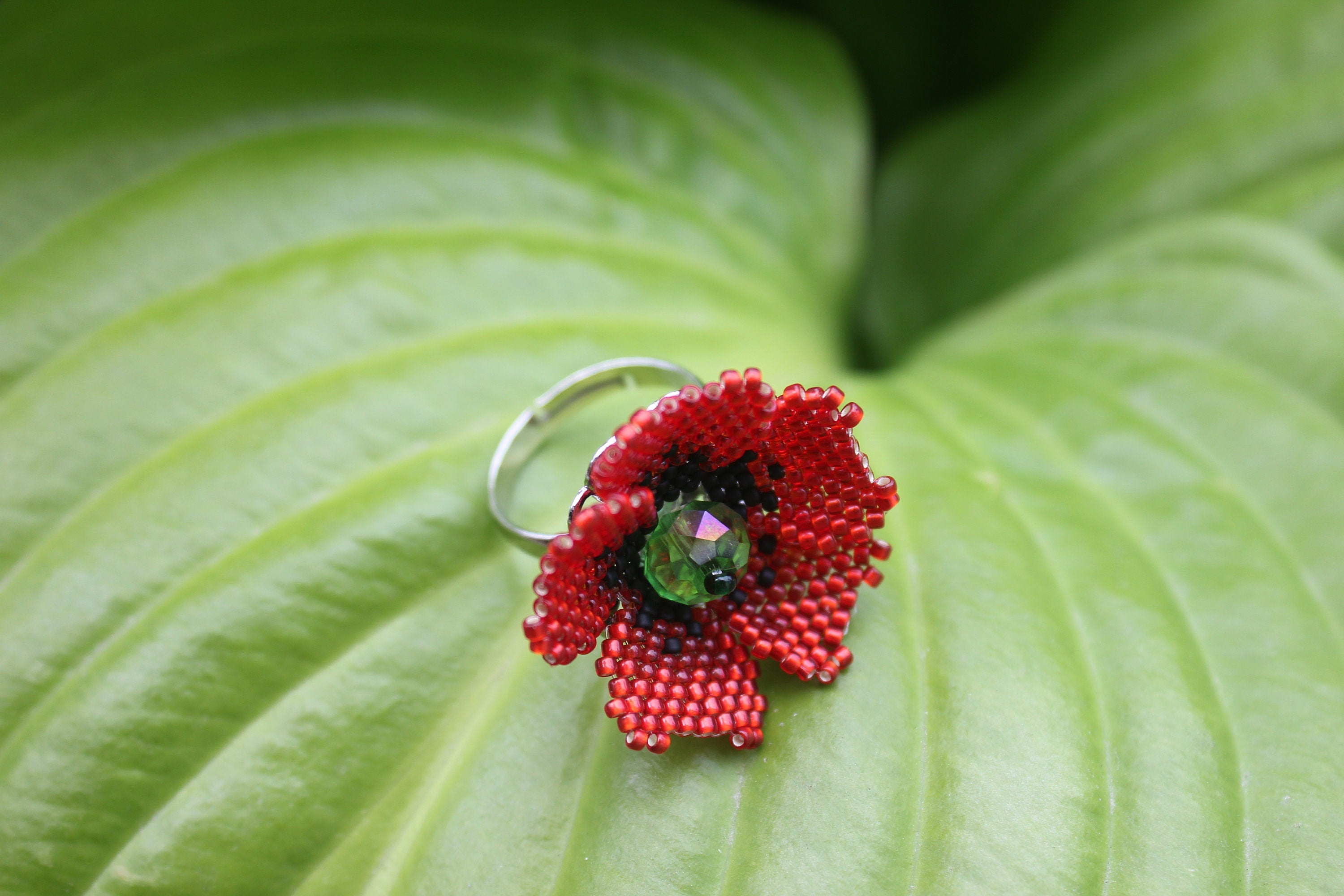Valentine gift flower ring, red poppy jewelry, big floral rings quirky, nature jewelry for women, Birthday gifts for wife, present for mom